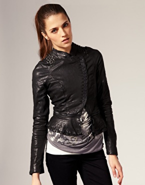 Модная женская кожаная куртка короткая, Karen Millen