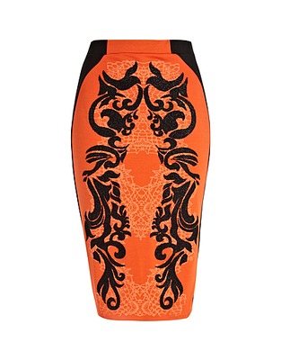 - ASOS Orange oriental beaded pencil skirt 