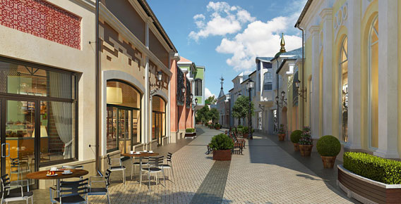 Улица с магазинами в Outlet Village Belaya Dacha