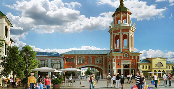 Площадь с башней в Outlet Village Belaya Dacha